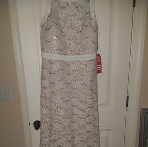 Champagne formal gown with short train